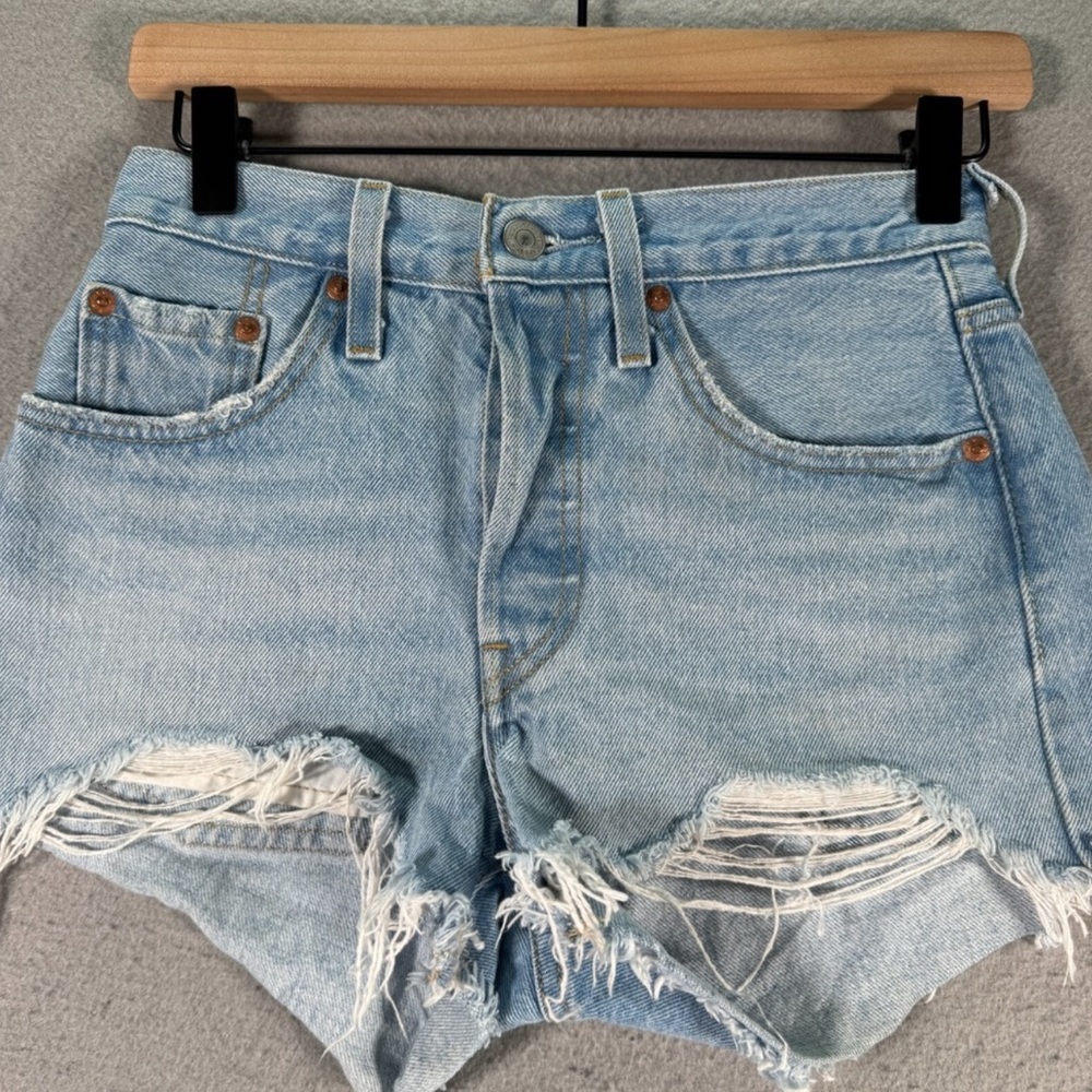 Light Blue cutoff Distressed Levi 501 Denim Shorts